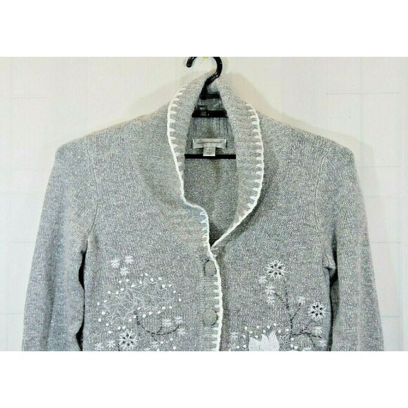 Christopher Banks Christmas Cardigan Silk Lambs Wool Blend Holiday Sweater Sz S - Picture 3 of 5